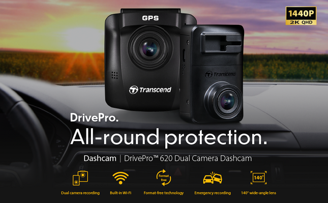 Transcend DrivePro 620 Dual Camera Dashcam with 2X 32GB microSD, Black