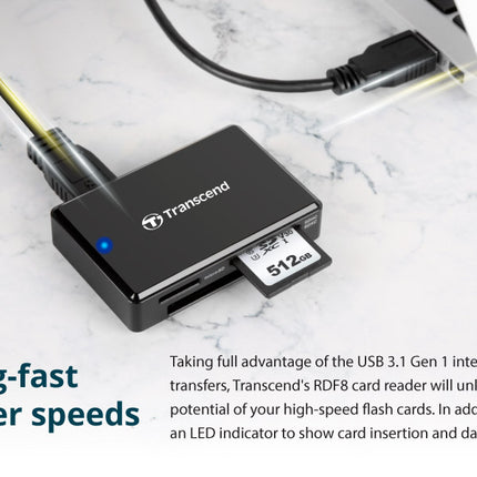 Transcend USB 3.0 Super Speed Multi-Card Reader for SD/SDHC/SDXC/MS/CF Cards (TS-RDF8K)