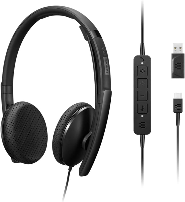 Lenovo Wired VoIP Headset (Teams) with EPOS BrainAdapt & ActiveGard, Microsoft Teams Certified, Zoom Compatible, USB-C Plug, All-Day Comfort, Noise Reduction, Hearing Protection, Lightweight Design