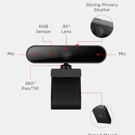 Lenovo Performance FHD Webcam, 1080p FHD, USB-C,Log-on with Windows Hello, Dual Microphones, 95 Degree Lens and 4X Digital Zoom, Sliding Privacy Shutter, Black