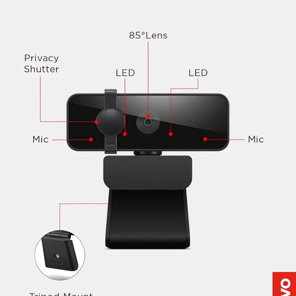 Lenovo Essential FHD Webcam Gen 2, Full HD, 1080p, Dual Microphones, 85 Degree FOV, 30 fps, USB-A Connection, Bulit-in Manual Privacy Shutter, Black