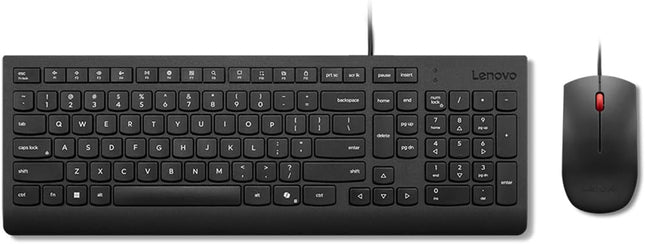 Lenovo Essential Wired Keyboard & Mouse Combo - US English, Adjustable Feet, Spill Resistant Keys, Full Size Ambidextrous Optical Mouse, 1600 DPI, Black