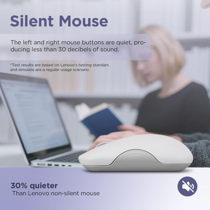 Lenovo 350 Wireless Bluetooth Mouse, Silent Click, 3 Level DPI (1000, 1600, 2400), 36 Month Battery Life, 2 Device Pairing