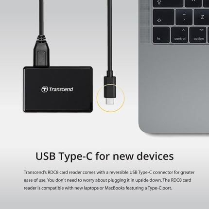 TRANSCEND TS-RDC8K All-in-1 Multi Memory Card Reader, USB 3.1 Gen 1 with a reeversible Type-C