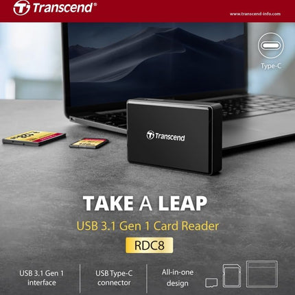 TRANSCEND TS-RDC8K All-in-1 Multi Memory Card Reader, USB 3.1 Gen 1 with a reeversible Type-C