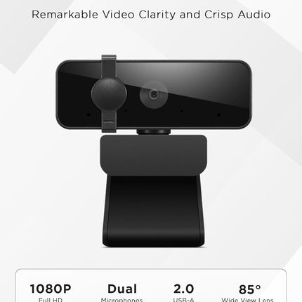Lenovo Essential FHD Webcam Gen 2, Full HD, 1080p, Dual Microphones, 85 Degree FOV, 30 fps, USB-A Connection, Bulit-in Manual Privacy Shutter, Black