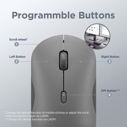Lenovo 350 Wireless Bluetooth Mouse, Silent Click, 3 Level DPI (1000, 1600, 2400), 36 Month Battery Life, 2 Device Pairing