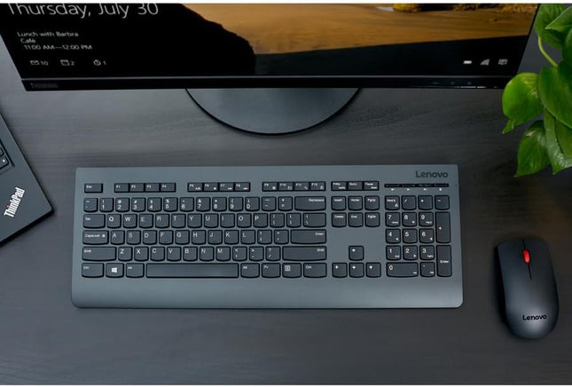 Lenovo Professional Wireless Keyboard and Mouse Combo, 2.4 GHz USB Wireless Receiver, Full Size Ambidextrous Mouse, 24 Month Battery Life, Black