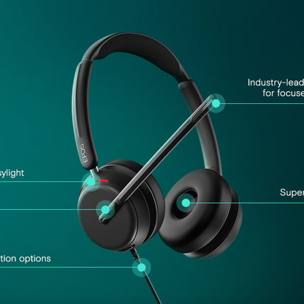 EPOS Impact 860T Double-Sided Wired USB C and USB A Headset with Noise-Canceling Mic, Microsoft Teams Certified, Super Wideband Audio, Comfortable Fit, Ideal for Business & Home Office Professionals