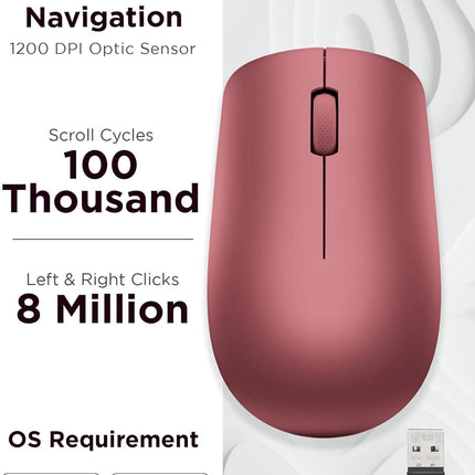 Lenovo 530 Wireless Mouse – Full Size Computer Mouse for PC, Laptop, Windows Computer - 2.4 GHz Nano USB Receiver - Ambidextrous Design - 12 Months Battery Life – Cordless