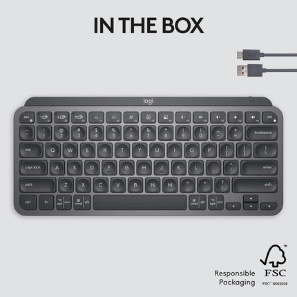 Logitech MX Keys Mini Minimalist Wireless Illuminated Keyboard, Compact, Bluetooth, Backlit, USB-C, Compatible with Apple macOS, iOS, Windows, Linux, Android, Metal Build - Graphite