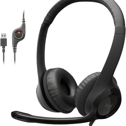 Logitech H390 Wired Headset for PC/Laptop, Stereo Headphones with Noise Cancelling Microphone, USB-A, in-Line Controls, Works with Chromebook