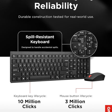 Lenovo Essential Wireless Combo Keyboard & Mouse Gen 2 US English, 2.4 GHz Wireless USB Connection, AES-128 Encryption for the Keyboard, Full-Size Right or Left Hand Optical Sensor Mouse, Black