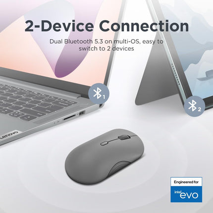 Lenovo 350 Wireless Bluetooth Mouse, Silent Click, 3 Level DPI (1000, 1600, 2400), 36 Month Battery Life, 2 Device Pairing
