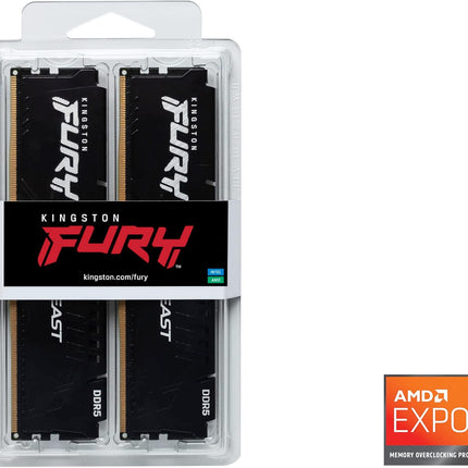 Kingston Fury Beast 32GB (2x16GB) 5600MT/s DDR5 CL36 Desktop Memory Kit of 2 | AMD Expo | Plug N Play | KF556C36BBEK2-32