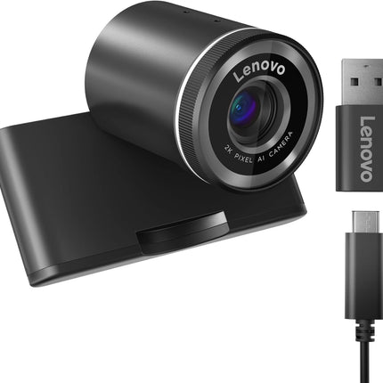 Lenovo QHD Webcam, AI Noise Cancellation and Enhanced Image Quality, 2K Resolution, 2X Digital Zoom, Physical Privacy Shutter, Directional Microphone, Teams Certified, Black