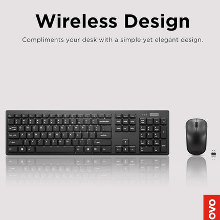Lenovo 100 Wireless Keyboard and Mouse Combo – Cordless Set with Spill Resistant Quiet Keys – 3-Zone Keyboard - Ambidextrous Mouse – Compact Design – Wireless USB -Black