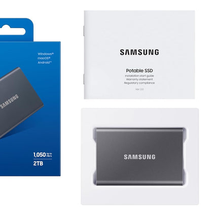 SAMSUNG T7 , Portable SSD, Grey, up to 1050MB/s, USB 3.2 Gen2, Gaming, Students & Professionals, External Solid State Drive (MU-PC1T0T/AM) [Canada Version]