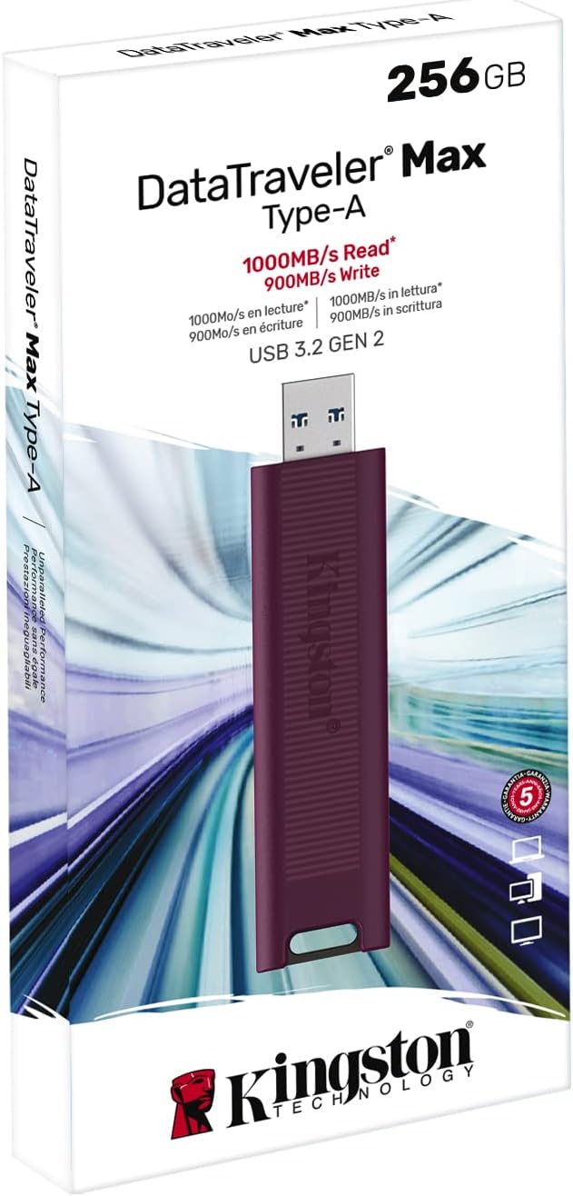 Kingston DataTraveler Max Type-A High Performance USB Flash Drive USB 3.2 Gen 2 Up to 1000 MB/s Sliding Cap Design