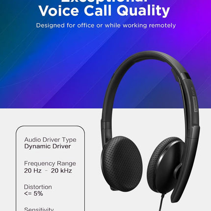 Lenovo Wired VoIP Headset (Teams) with EPOS BrainAdapt & ActiveGard, Microsoft Teams Certified, Zoom Compatible, USB-C Plug, All-Day Comfort, Noise Reduction, Hearing Protection, Lightweight Design