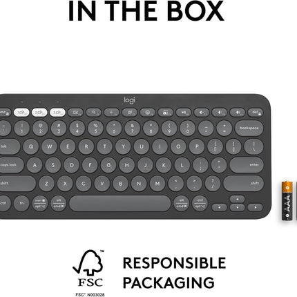 Logitech Pebble Keys 2 K380s, Multi-Device Bluetooth Wireless Keyboard with Customizable Shortcuts, Slim and Portable, Easy-Switch for Windows, macOS, iPadOS, Android, Chrome OS