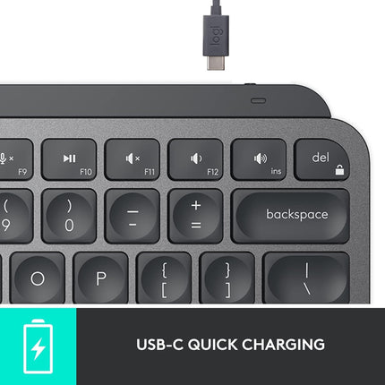 Logitech MX Keys Mini Minimalist Wireless Illuminated Keyboard, Compact, Bluetooth, Backlit, USB-C, Compatible with Apple macOS, iOS, Windows, Linux, Android, Metal Build - Graphite