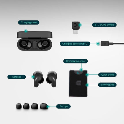 EPOS ADAPT E1 True Wireless Earphone Black - Hybrid ANC, Multipoint Bluetooth, Microsoft Teams & Made for iPhone Certified, 50H Battery, Wireless Charging, Semi Clear, USB C Dongle IPX5 Waterproof