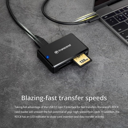 TRANSCEND TS-RDC8K All-in-1 Multi Memory Card Reader, USB 3.1 Gen 1 with a reeversible Type-C