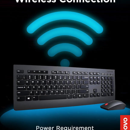 Lenovo Professional Wireless Keyboard and Mouse Combo, 2.4 GHz USB Wireless Receiver, Full Size Ambidextrous Mouse, 24 Month Battery Life, Black