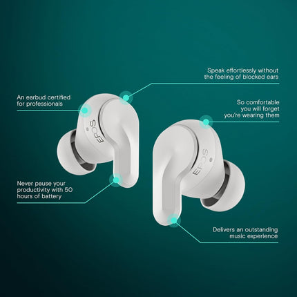 EPOS ADAPT E1 True Wireless Earphone Black - Hybrid ANC, Multipoint Bluetooth, Microsoft Teams & Made for iPhone Certified, 50H Battery, Wireless Charging, Semi Clear, USB C Dongle IPX5 Waterproof