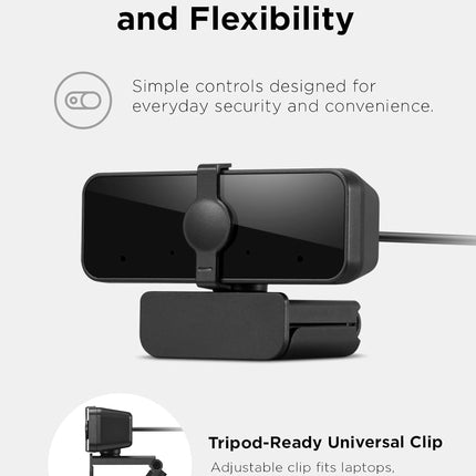 Lenovo Essential FHD Webcam Gen 2, Full HD, 1080p, Dual Microphones, 85 Degree FOV, 30 fps, USB-A Connection, Bulit-in Manual Privacy Shutter, Black