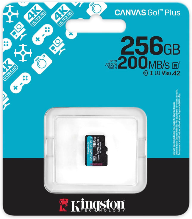 Kingston Canvas Go Plus microSDXC Memory Card Gen4 200MB/s A2 U3 V30 Single Package Without Adaptor