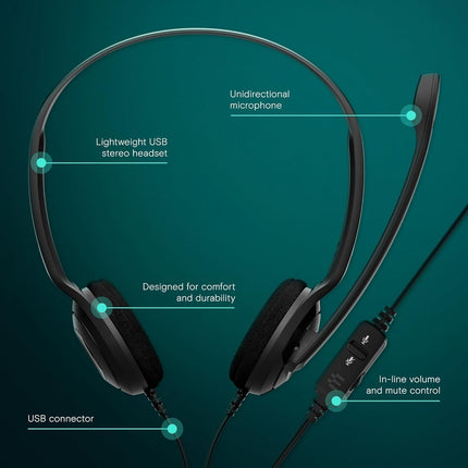 EPOS PC 8 USB - Stereo USB Headset for PC and MAC with In-line Volume and Mute Control,Black