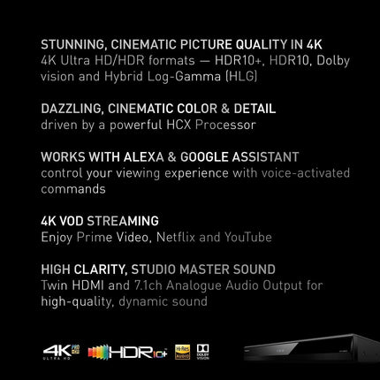 Lecteur Blu-ray Ultra HD Panasonic DPUB820K avec Dolby Vision, audio haute résolution, assistance vocale, noir