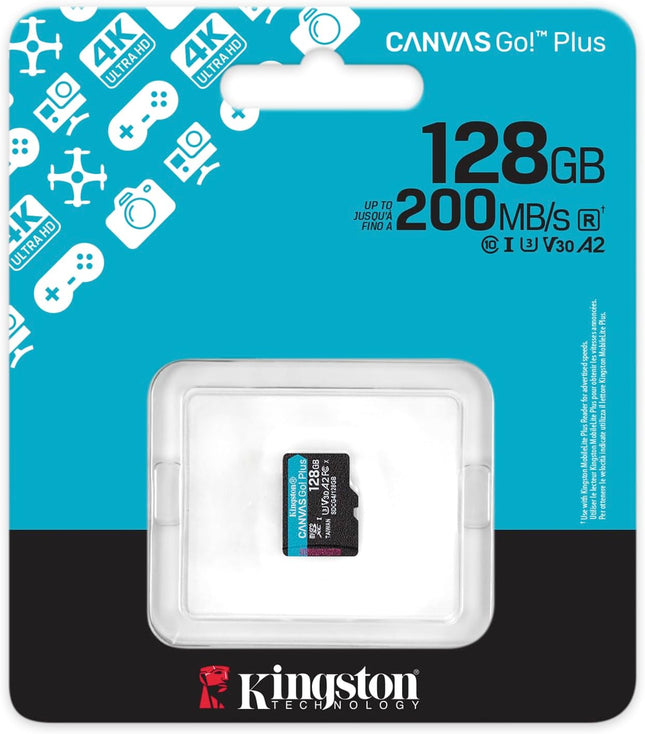 Kingston Canvas Go Plus microSDXC Memory Card Gen4 200MB/s A2 U3 V30 Single Package Without Adaptor