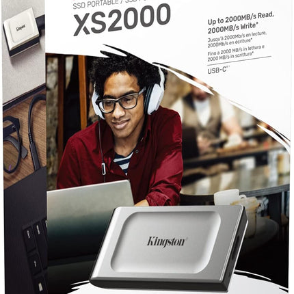 Disque SSD portable hautes performances Kingston XS2000 avec USB-C | Format de poche | USB 3.2 Gen 2x2 | Disque dur externe SSD | Jusqu'à 2000 Mo/s
