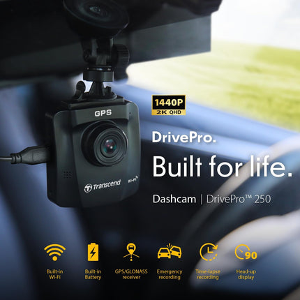 Transcend Dash Cam Front, 2K QHD 1440P Car Camera, 140° Wide-Angle, with Handy Snapshot Button/G-Sensor/Night Vision Loop Recording/Head-Up Display/Wi-Fi GPS GLONASS/ADAS/Parking Mode/Support 1TB Max