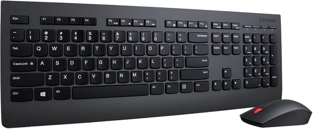Lenovo Professional Wireless Keyboard and Mouse Combo, 2.4 GHz USB Wireless Receiver, Full Size Ambidextrous Mouse, 24 Month Battery Life, Black
