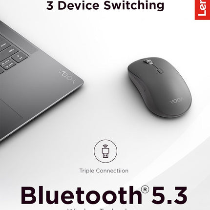 Lenovo Yoga Bluetooth Silent Mouse, 3 Level DPI Adjustment, 36 Month Battery Life, Bluetooth 5.3, 3 Device Paring, Whisper Quiet, Programmable Buttons, Smooth Finish, Tidal Teal