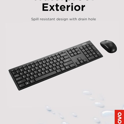 Lenovo 100 Wireless Keyboard and Mouse Combo – Cordless Set with Spill Resistant Quiet Keys – 3-Zone Keyboard - Ambidextrous Mouse – Compact Design – Wireless USB -Black