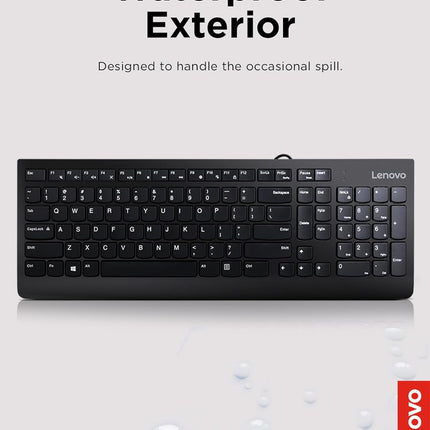 Lenovo 300 USB Keyboard, Wired, Adjustable Tilt, Ergonomic, Windows 7/8/10, GX30M39655, Black