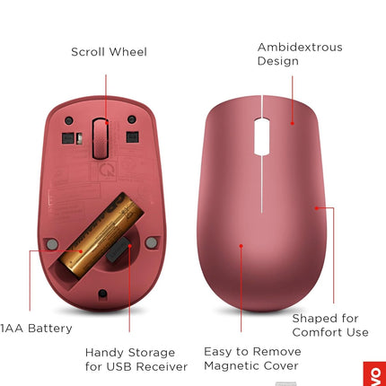 Lenovo 530 Wireless Mouse – Full Size Computer Mouse for PC, Laptop, Windows Computer - 2.4 GHz Nano USB Receiver - Ambidextrous Design - 12 Months Battery Life – Cordless
