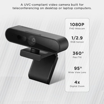 Lenovo Performance FHD Webcam, 1080p FHD, USB-C,Log-on with Windows Hello, Dual Microphones, 95 Degree Lens and 4X Digital Zoom, Sliding Privacy Shutter, Black