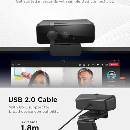 Lenovo Essential FHD Webcam Gen 2, Full HD, 1080p, Dual Microphones, 85 Degree FOV, 30 fps, USB-A Connection, Bulit-in Manual Privacy Shutter, Black