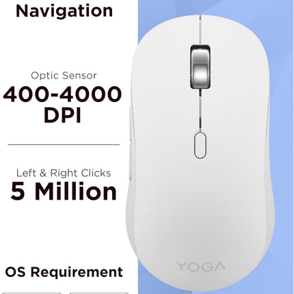 Lenovo Yoga Bluetooth Silent Mouse, 3 Level DPI Adjustment, 36 Month Battery Life, Bluetooth 5.3, 3 Device Paring, Whisper Quiet, Programmable Buttons, Smooth Finish, Tidal Teal