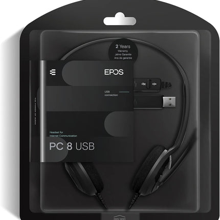 EPOS PC 8 USB - Stereo USB Headset for PC and MAC with In-line Volume and Mute Control,Black