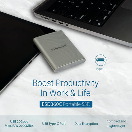 Transcend , External Solild State Drive, Portable SSD, Compatible w/iPhone 4K ProRes, Up to 2000 MB/s,Type C