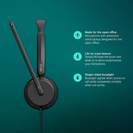 EPOS Impact 460 Binaural On-Ear USB C and USB A Wired Headset with Noise-Canceling Mic, Plug-and-Play, Sound, Comfortable Fit, Ideal for Office, Home & Business Communication