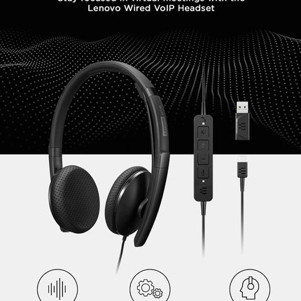 Lenovo Wired VoIP Headset (Teams) with EPOS BrainAdapt & ActiveGard, Microsoft Teams Certified, Zoom Compatible, USB-C Plug, All-Day Comfort, Noise Reduction, Hearing Protection, Lightweight Design