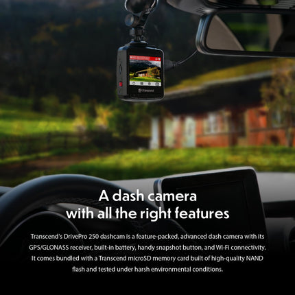 Transcend Dash Cam Front, 2K QHD 1440P Car Camera, 140° Wide-Angle, with Handy Snapshot Button/G-Sensor/Night Vision Loop Recording/Head-Up Display/Wi-Fi GPS GLONASS/ADAS/Parking Mode/Support 1TB Max